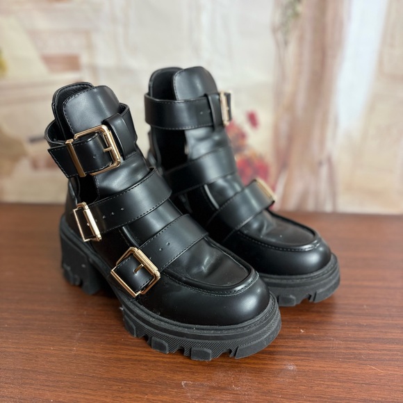 Lola Casademunt Buckle Anke Black Combat Boot - Picture 9 of 14